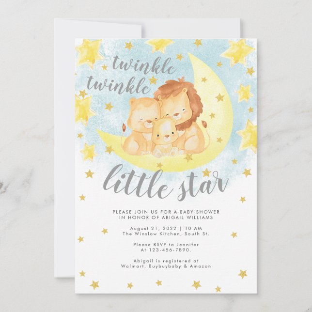 Niedlich Gold Glitzer Twinkle Little Star Baby Dus Einladung (Vorderseite)