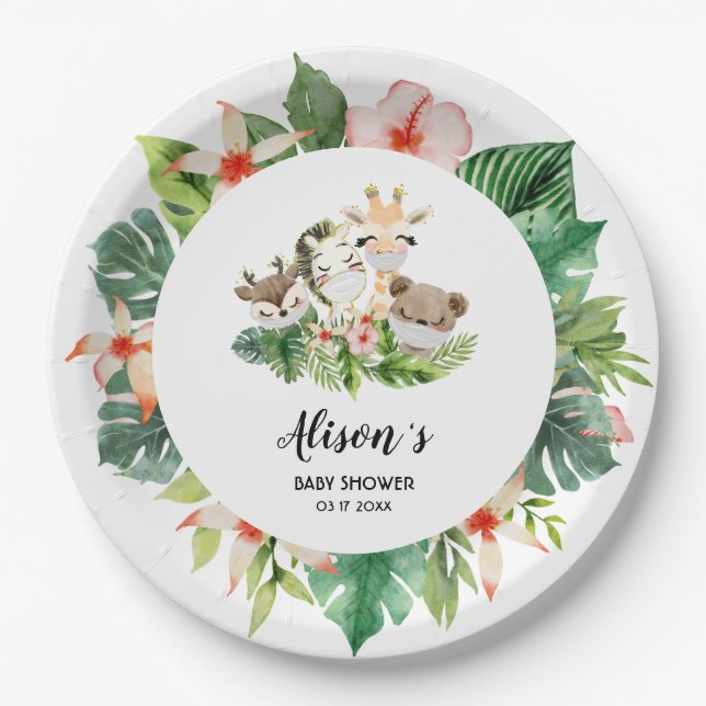 Niedlich Gold Safari-Freunde | Baby Shower Paper P Pappteller (Vorderseite)