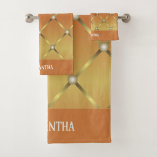 Niedlich Golden Orange Geometric Mesh Name Badhandtuch Set