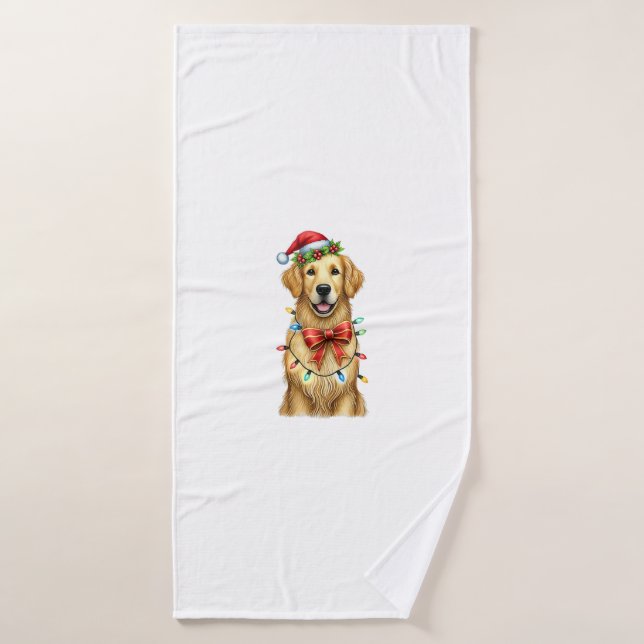 Niedlich Golden Retriever Dog Coquette Bow Weihnac Badehandtuch (Badehandtuch)