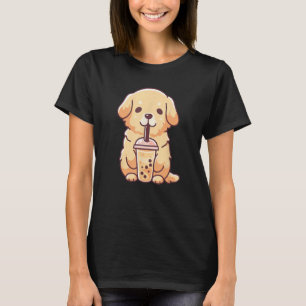 Niedlich Golden Retriever Dog Drink Blase Milk Tee