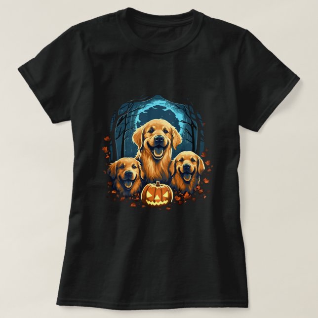 Niedlich Golden Retriever Dog Funny Pumpkin Hallow T-Shirt (Design vorne)