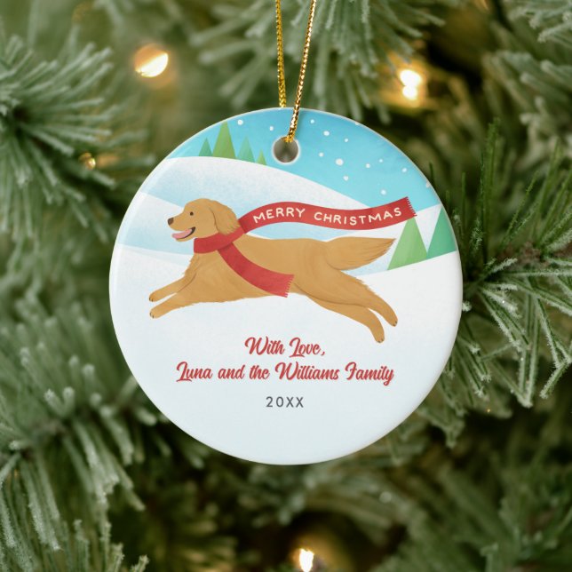 Niedlich Golden Retriever Dog Schnee Weihnachten Keramik Ornament (Baum)