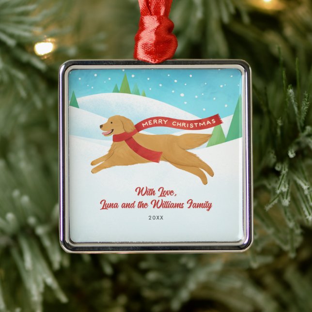 Niedlich Golden Retriever Dog Schnee Weihnachten Ornament Aus Metall (Baum)