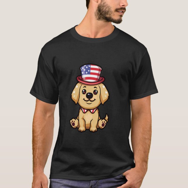 Niedlich Golden Retriever Dog USA Flag 4. Juli T-Shirt (Vorderseite)