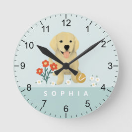 Niedlich Golden Retriever Dose Floral Runde Wanduhr