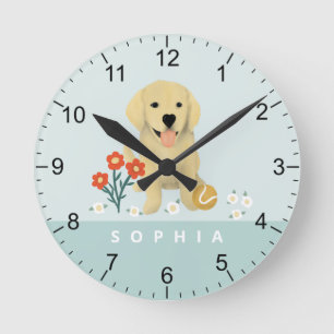 Niedlich Golden Retriever Dose Floral Runde Wanduhr