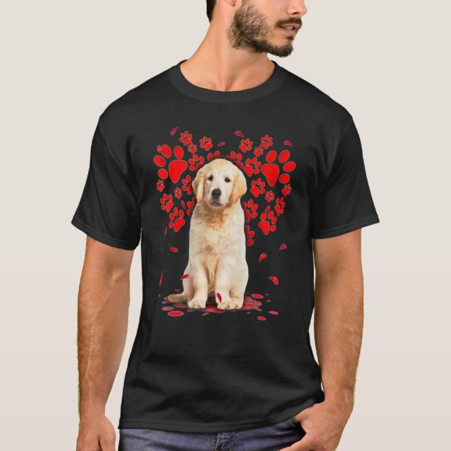 Niedlich Golden Retriever Hund Valentine Heart Paw T-Shirt (Vorderseite)