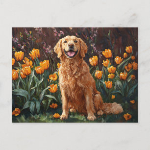 Niedlich Golden Retriever im Tulip Garden Postkarte