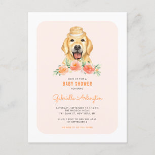 Niedlich Golden Retriever Peach Floral Baby Dusche Einladungspostkarte