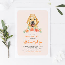 Niedlich Golden Retriever Peach Floral Kindergebur Einladung