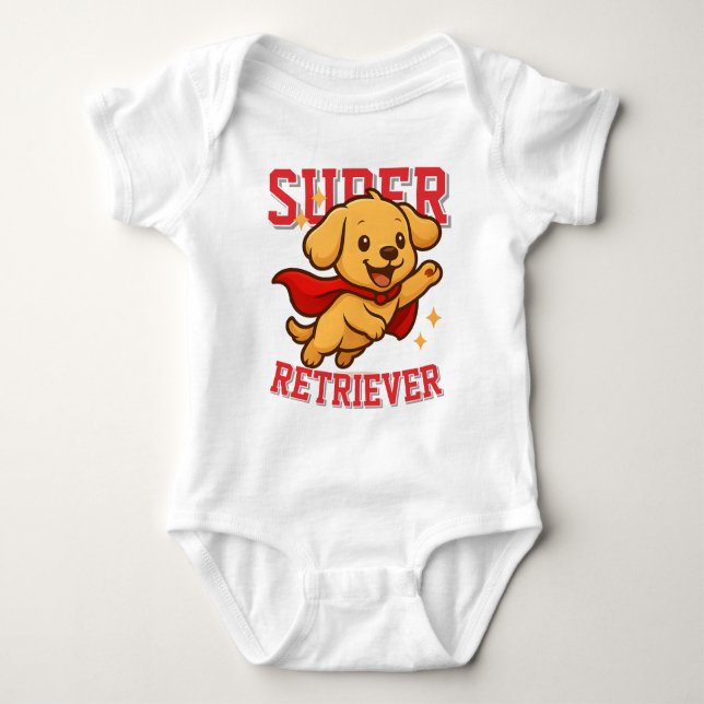 Niedlich Golden Retriever Superheldin Unisex Mann  Baby Strampler (Vorderseite)