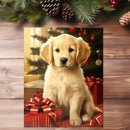 Niedlich Golden Retriever Weihnachtsbaum Puzzle