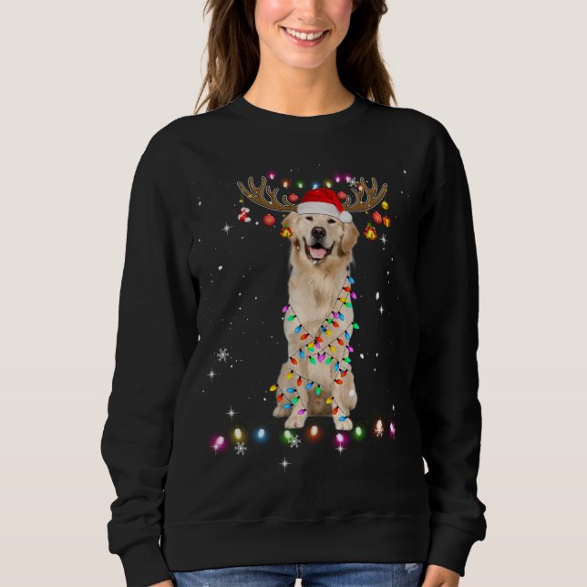 Niedlich Golden Retriever Weihnachtsbeleuchtung Re Sweatshirt (Vorderseite)