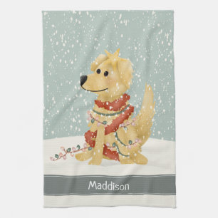 Niedlich Golden Retriever Weihnachtsfeiertag Geschirrtuch