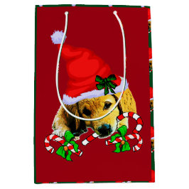 Niedlich Golden Retriever Welpen Weihnachten Mittlere Geschenktüte