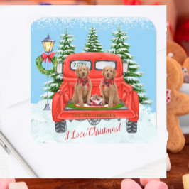 Niedlich Goldendoodle Welpen Vintager Rotlastwagen Quadratischer Aufkleber
