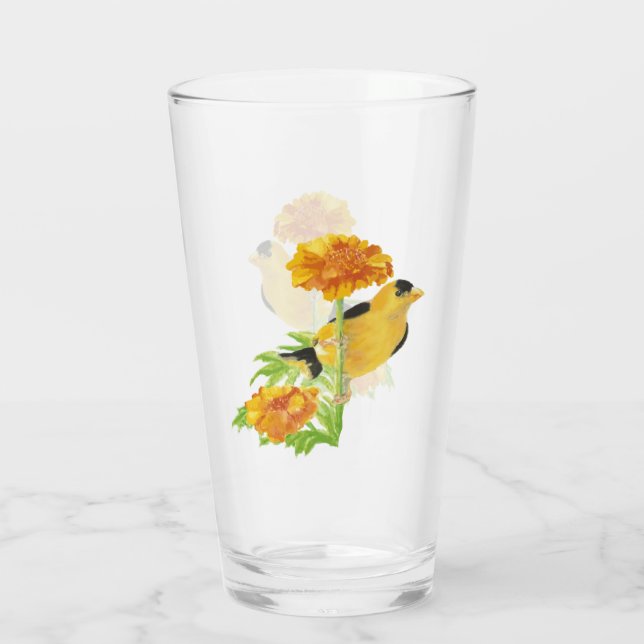 Niedlich Goldfinch Garden Bird Marigold Gelbe Blum Glas (Rückseite)