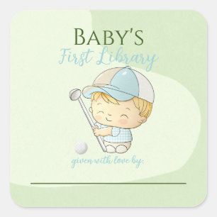Niedlich Golf Boy First Library Buchzeichen Dusche Quadratischer Aufkleber