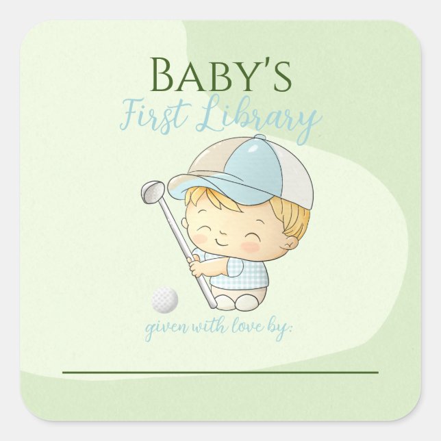 Niedlich Golf Boy First Library Buchzeichen Dusche Quadratischer Aufkleber (Vorderseite)