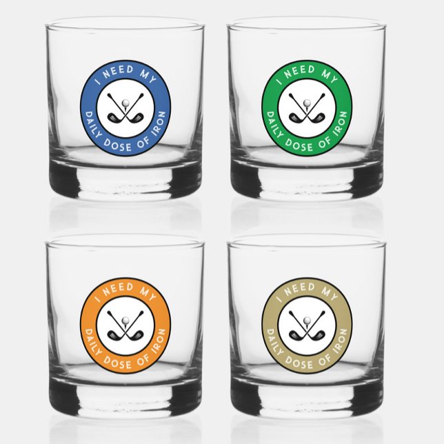 Niedlich Golfer Einzigartiges Geschenk Set Spaß Go Whiskyglas (Fun Golfer Humor Golf Iron Sports Pro Royal Blue, Green, Orange & Gold Whiskey Glass Set of Four)