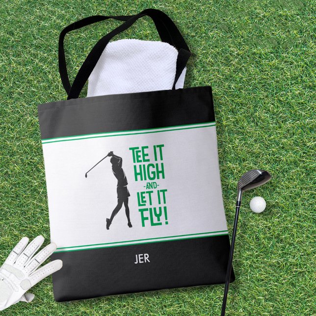 Niedlich Golfer Golf Spaß Funny Modernes, Schwarz- (Cute Golfer Golf Humor Funny Modern Black, Green & White Tote Bag For Her)