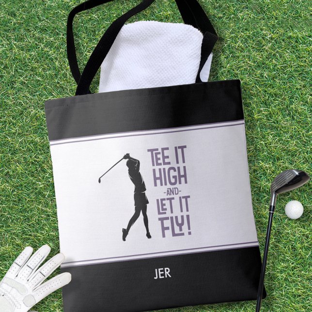 Niedlich Golfer Golf Spaß Funny Schwarz-weiß Lila (Cute Golfer Golf Humor Funny Black White Purple Tote Bag)