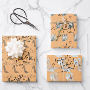 Niedlich Goodbye Miss Hallo Mrs. Brautparty Geschenkpapier Set