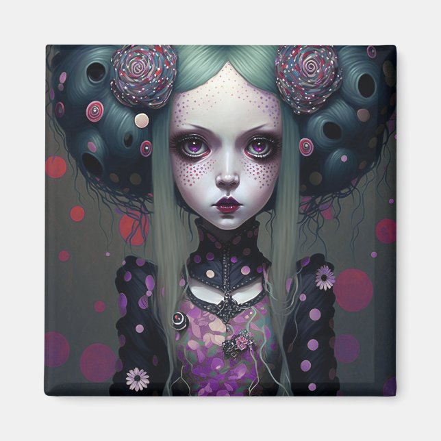 Niedlich Goth Girl Lila Black Fantasy Art Magnet (Vorne)