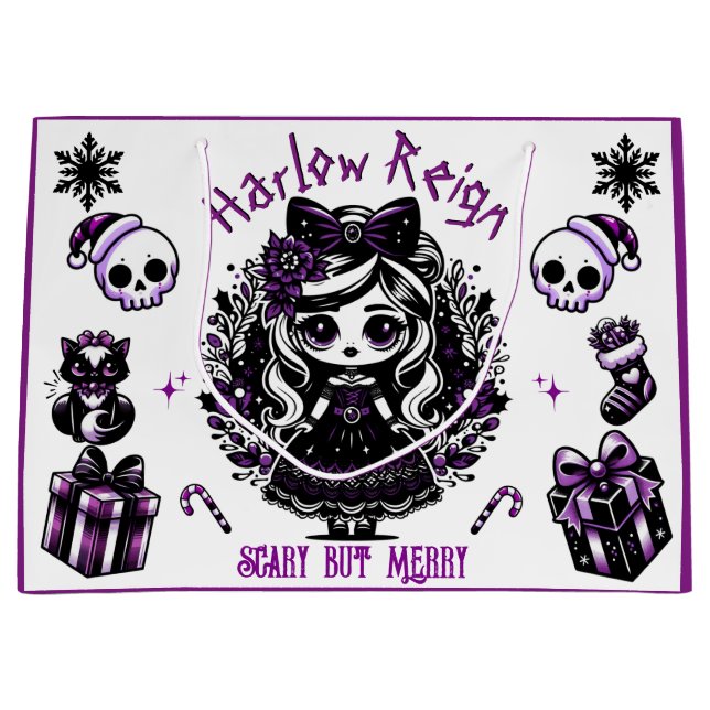 Niedlich Goth Girl Lila & Black Gothic Weihnachten Große Geschenktüte (Vorderseite)