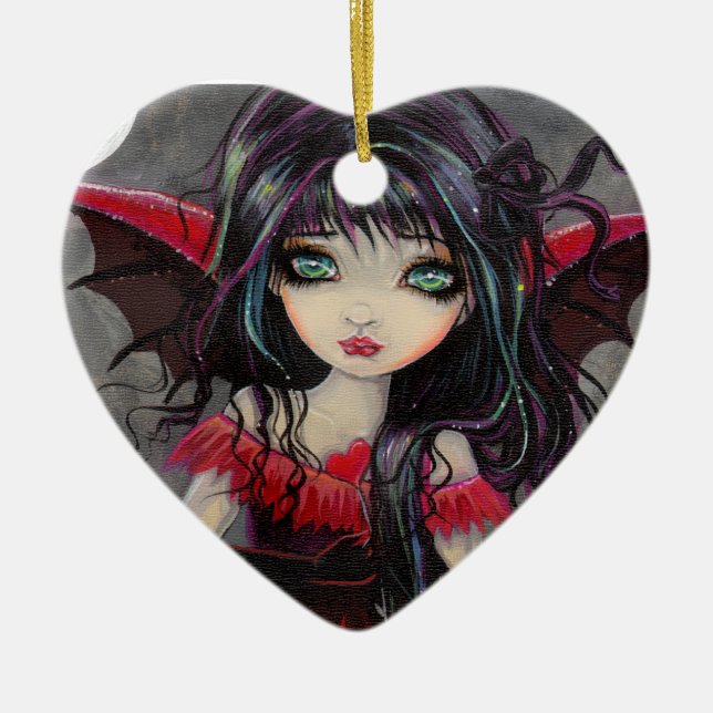 Niedlich Gothic Vampire Fairy Red Heart Keramikornament (Vorne)