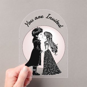 Niedlich gotische Emo Kids Kiss Valentinstag Acryleinladungen