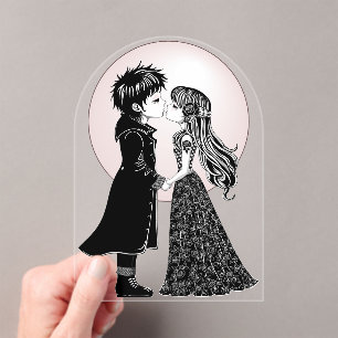 Niedlich gotische Emo Kids Kiss Valentinstag Acryleinladungen