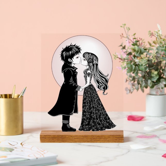 Niedlich gotische Emo Kids Kiss Valentinstag Acrylschild (Hochzeit)