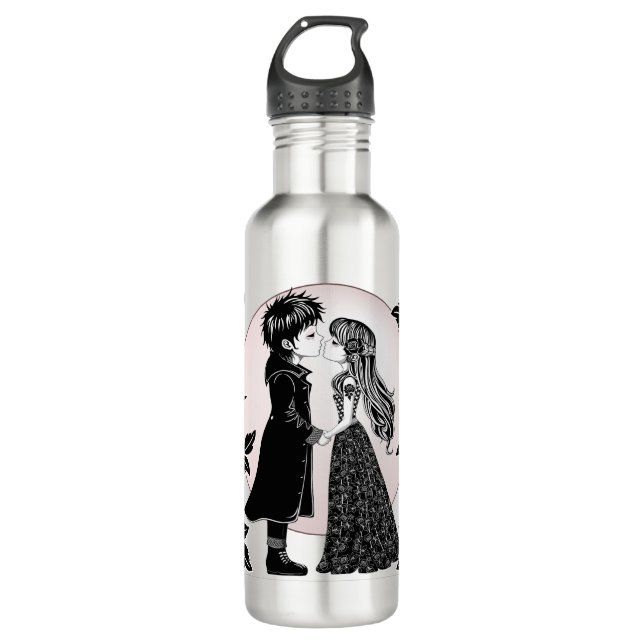 Niedlich gotische Emo Kids Kiss Valentinstag Edelstahlflasche (Vorderseite)