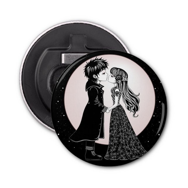 Niedlich gotische Emo Kids Kiss Valentinstag Flaschenöffner (Vorderseite)