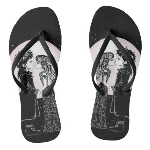 Niedlich gotische Emo Kids Kiss Valentinstag Flip Flops