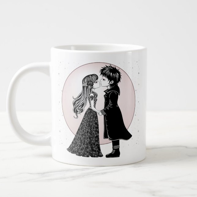 Niedlich gotische Emo Kids Kiss Valentinstag Jumbo-Tasse (Links)