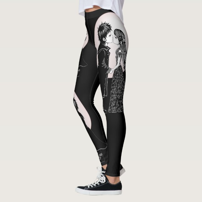 Niedlich gotische Emo Kids Kiss Valentinstag Leggings (Links)
