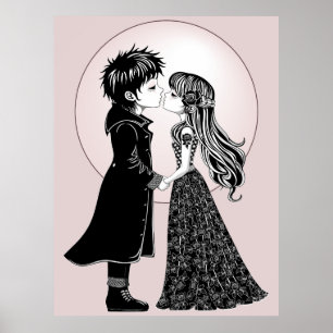 Niedlich gotische Emo Kids Kiss Valentinstag Poster