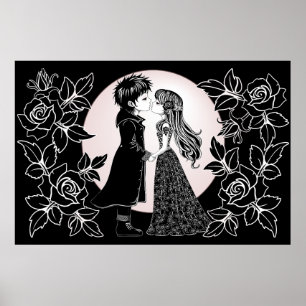 Niedlich gotische Emo Kids Kiss Valentinstag Poster