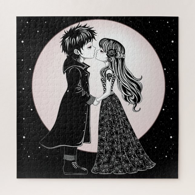 Niedlich gotische Emo Kids Kiss Valentinstag Puzzle (Vertikal)