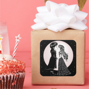 Niedlich gotische Emo Kids Kiss Valentinstag Quadratischer Aufkleber