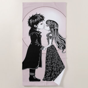 Niedlich gotische Emo Kids Kiss Valentinstag Strandtuch
