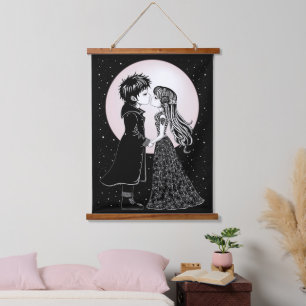 Niedlich gotische Emo Kids Kiss Valentinstag Wandteppich Mit Holzrahmen