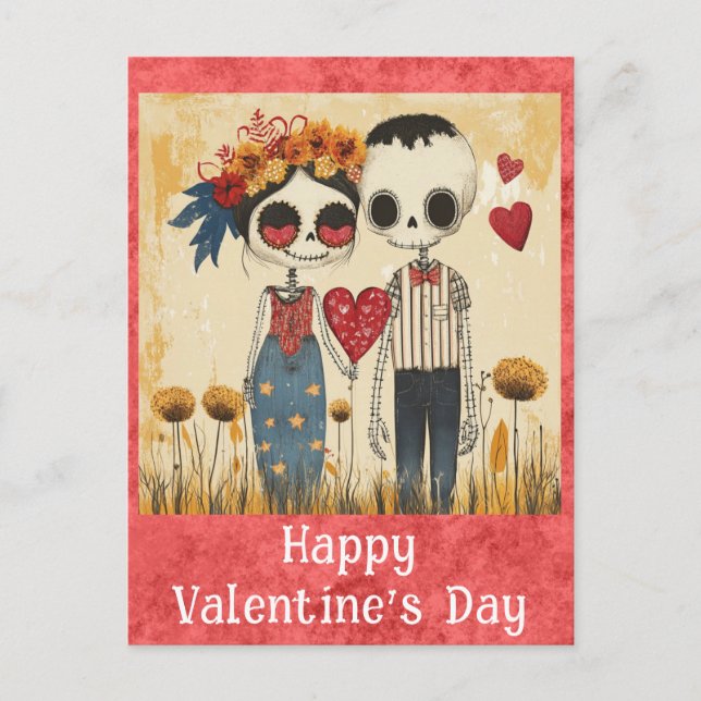 Niedlich Gotische Valentinstag Skeleton Couple Postkarte (Vorderseite)