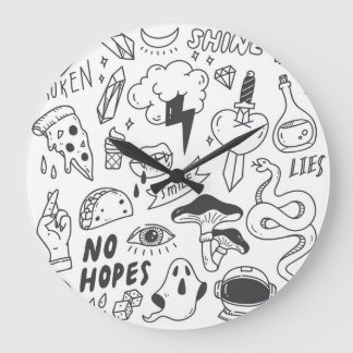 Niedlich Graffiti: Doodle Art Set. Große Wanduhr