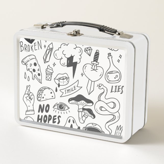 Niedlich Graffiti: Doodle Art Set. Metall Brotdose (Vorderseite)