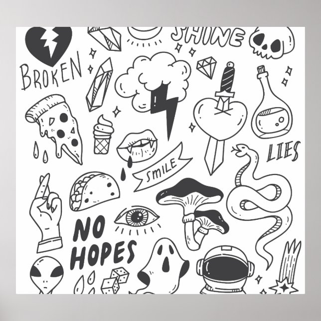 Niedlich Graffiti: Doodle Art Set. Poster (Vorne)