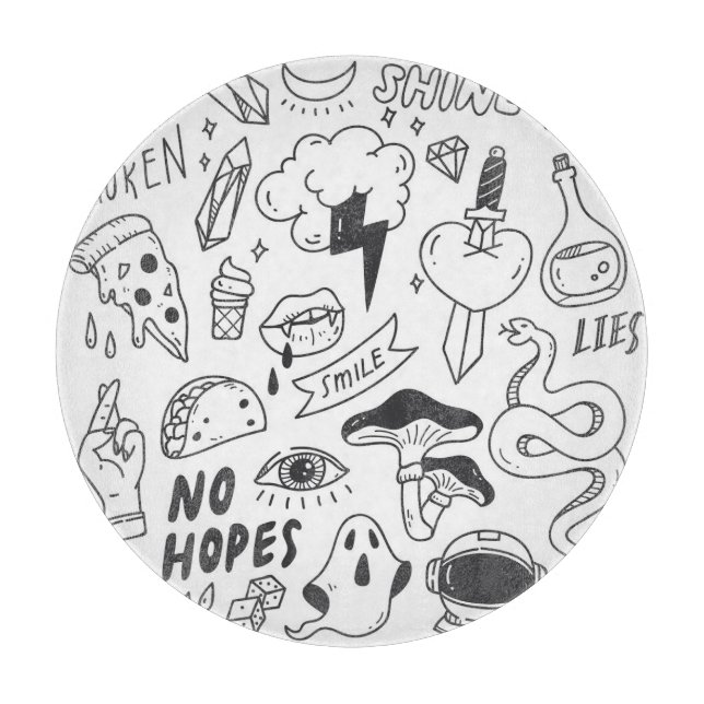 Niedlich Graffiti: Doodle Art Set. Schneidebrett (Vorderseite)